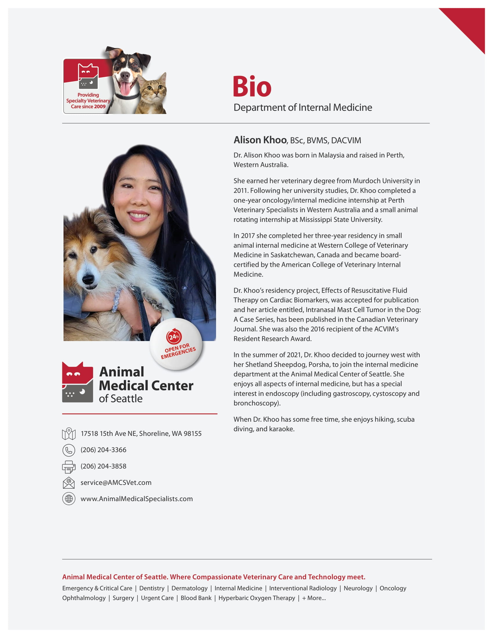 Internal Medicine - 24 Hour Veterinary Care Animal Medical Center Seattle
