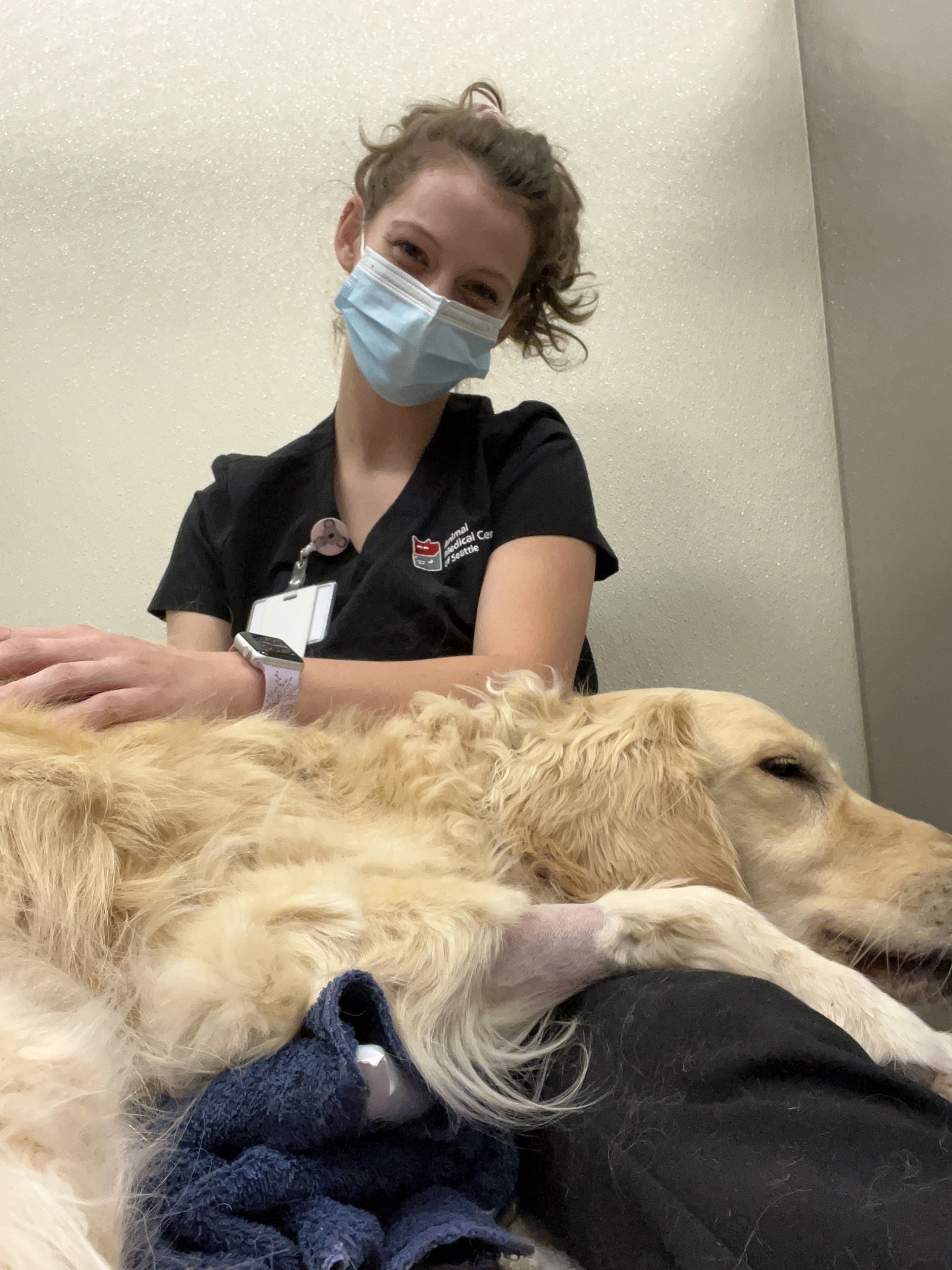 Shasta Mae with veterinary technician, Heather